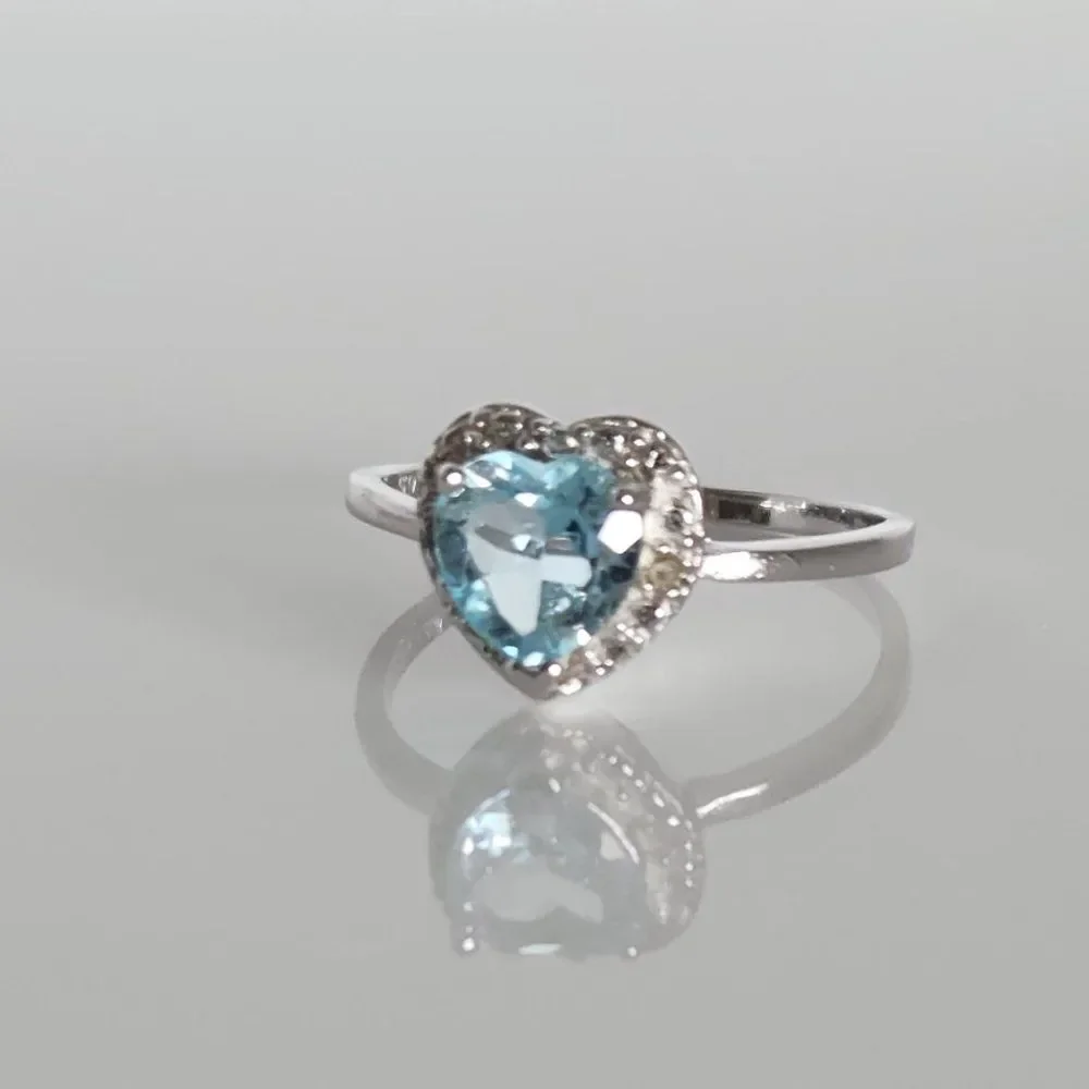 Blue Topaz Heart Ring 1 Carat Size 6.75
